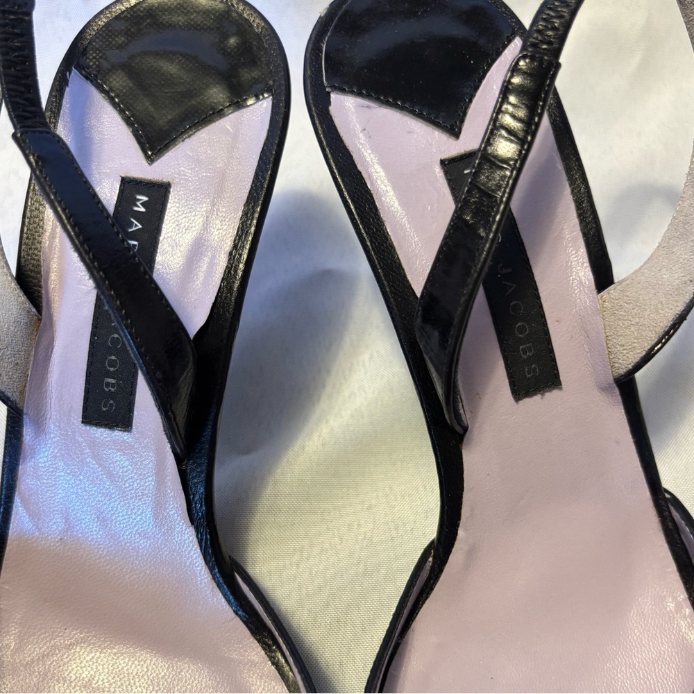 Marc Jacobs Leather Bow Accent Sling Back Sandals Black Women’s Size 7.5 - Picture 5 of 10